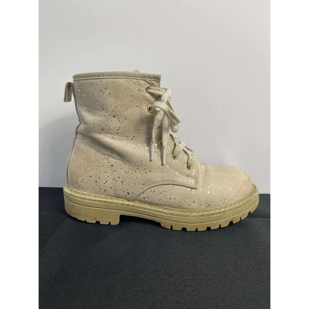 Kids‎ light pink Glitter Combat Boots Lace Up Zip Side Chunky Sole Size 4